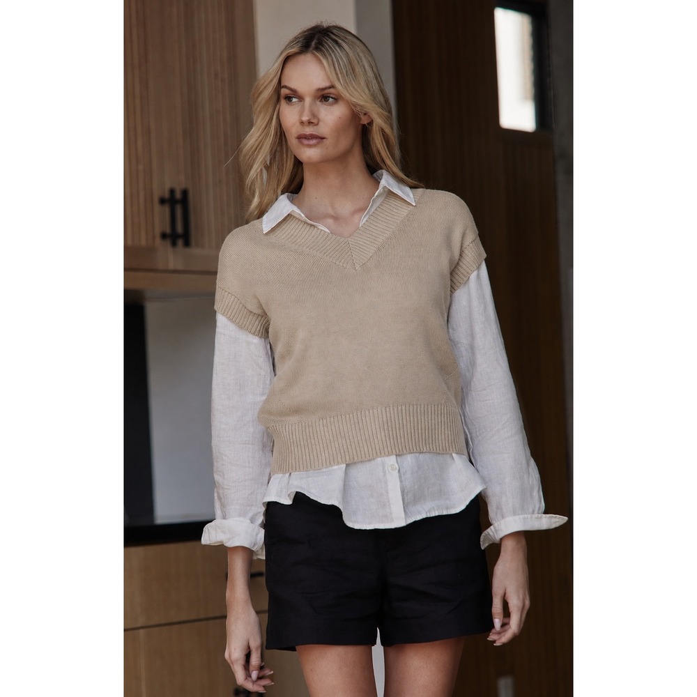 Alp N Rock Tia Sweater Vest Pebble V Neck Cotton Knit Size Large